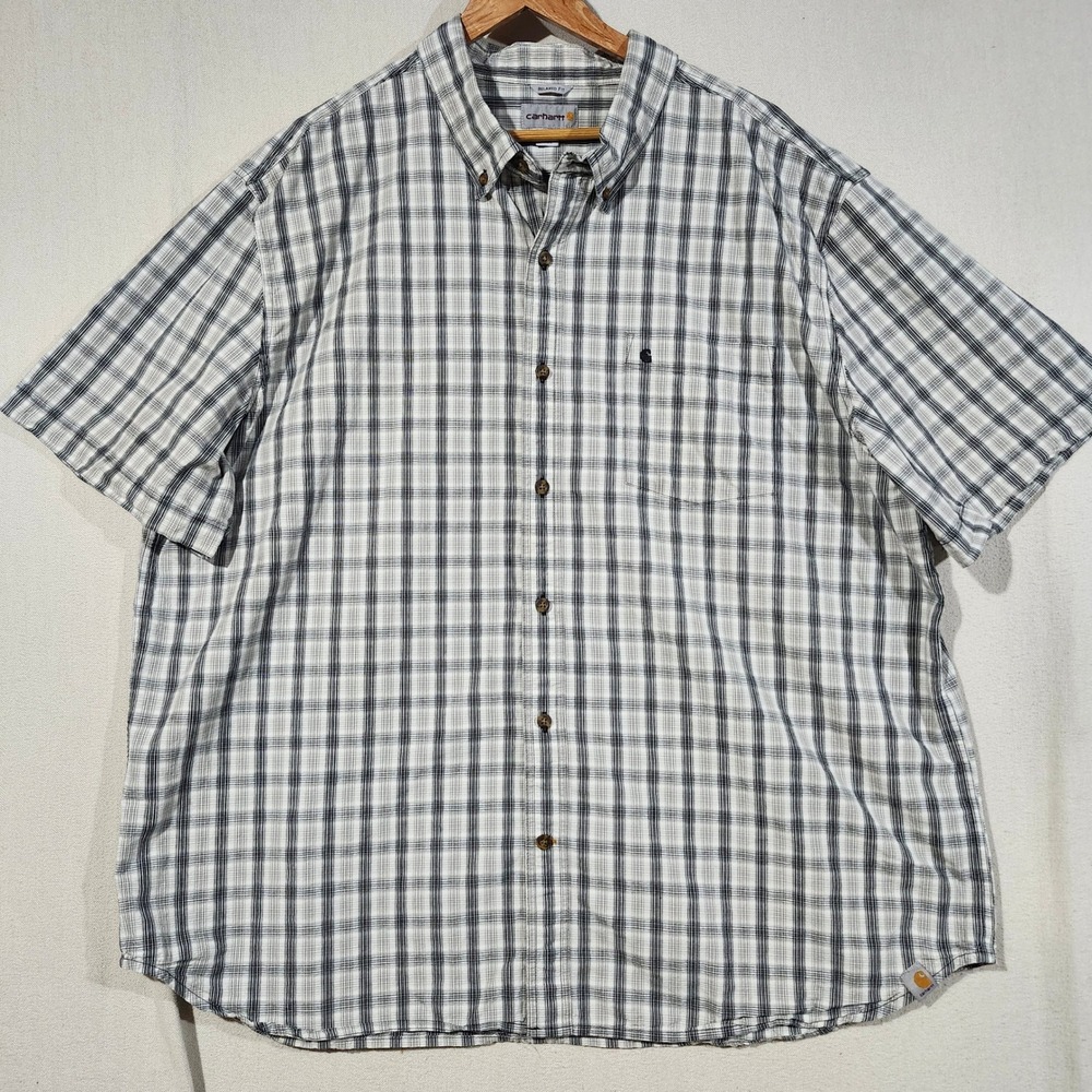 Carhartt Mens 3XL Relaxed Fit Plaid Short Sleeve Button Down Shirt Black White